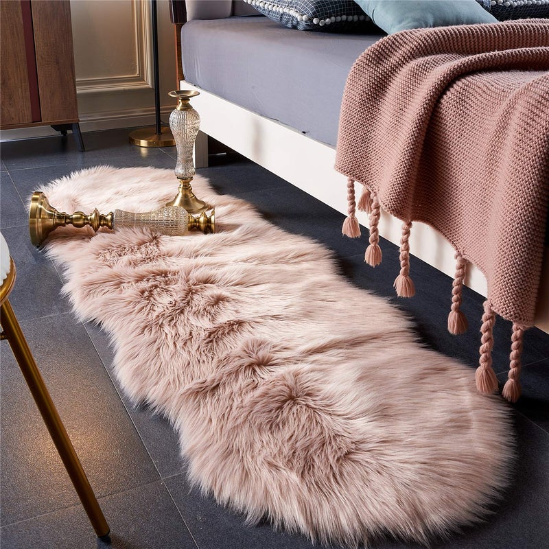 Easy Joy EasyJoy Ultra Soft Fluffy Shaggy Area Rug Faux Fur Rug Chair Cover Seat Pad Fuzzy Area Rug for Bedroom Floor Sofa Living Room (2 x 6 ft Sheepskin, Pink) - Image 1